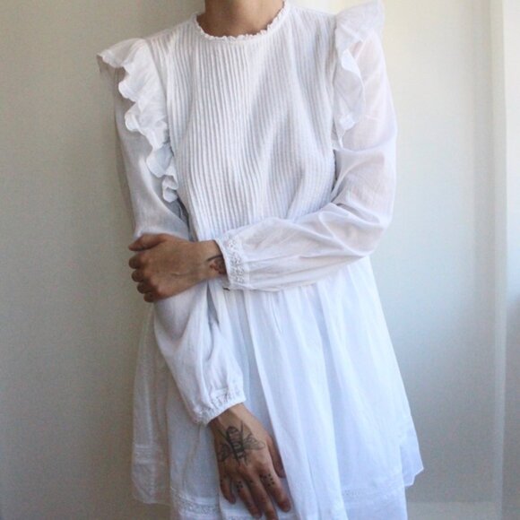 Aritzia Wilfred La Boheme Ruffle Elia Mini Dress Long Sleeve Peach Orange Sz XS - Picture 4 of 8